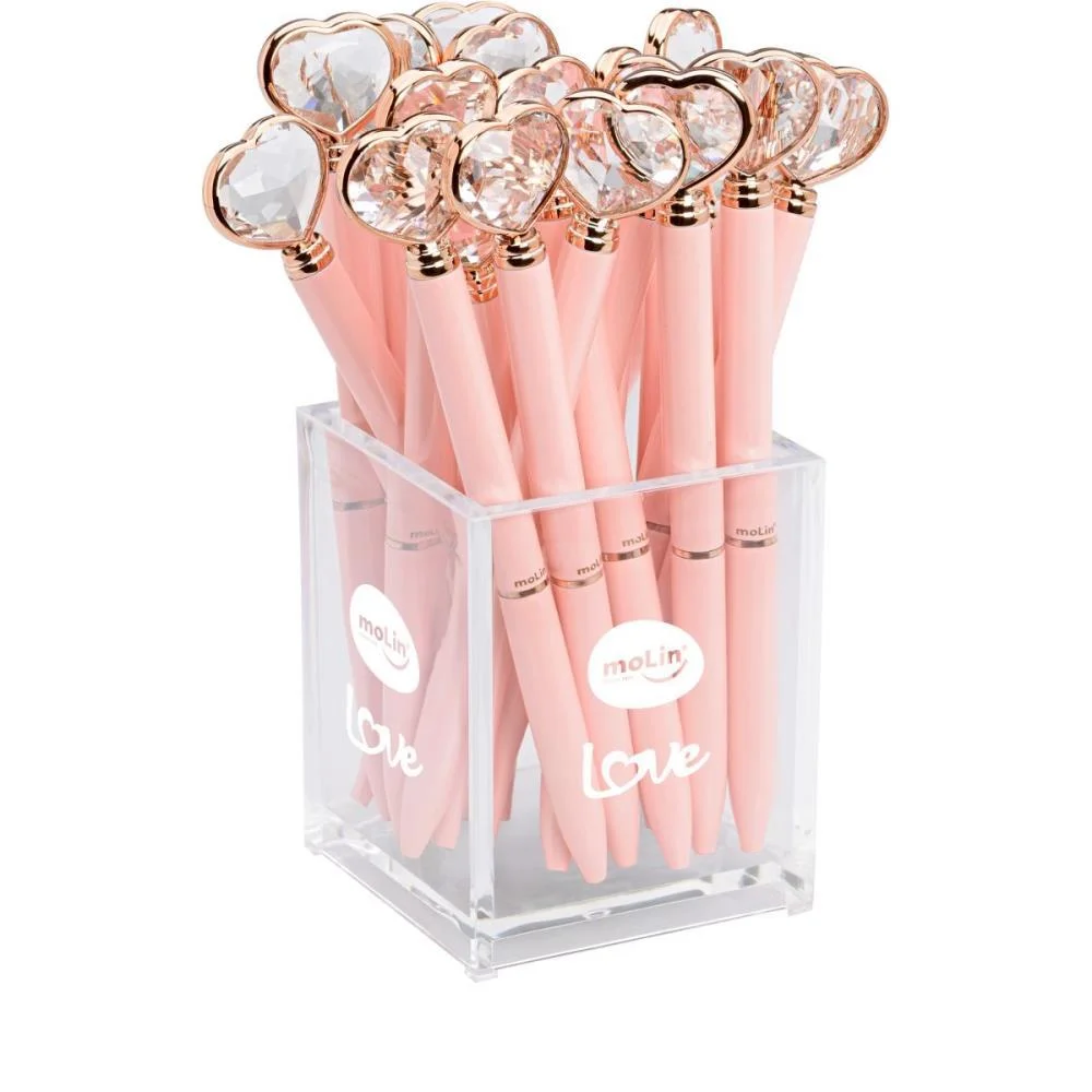 Caneta Esferografica Coracao Diamante Rosa Molin (Pote-20)