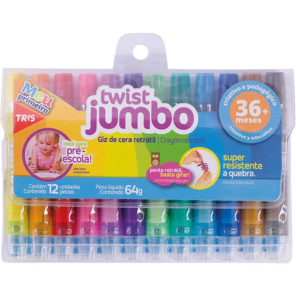 Giz De Cera Jumbo Retratil Twist 12 Cores Summit