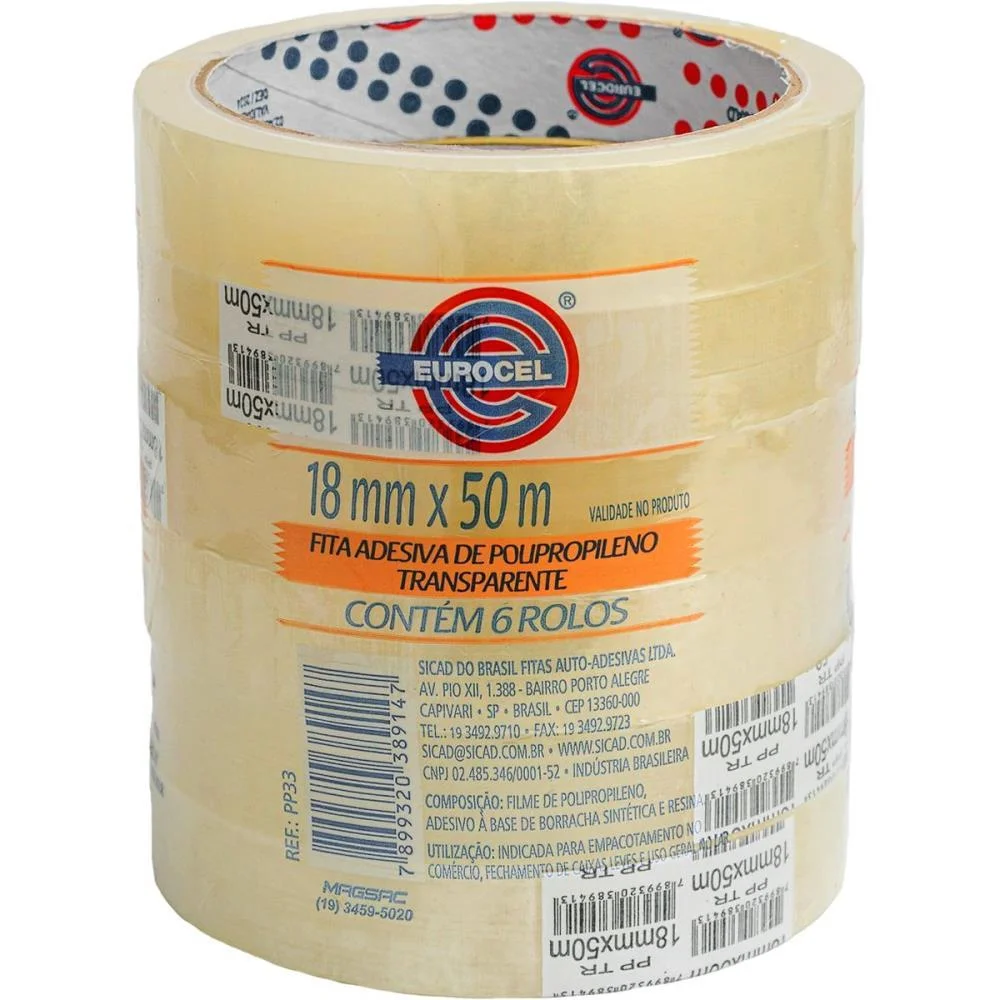 Fita Para Empacotamento Pp 33 18Mmx50M Transparente Eurocel (Pct.c/06)