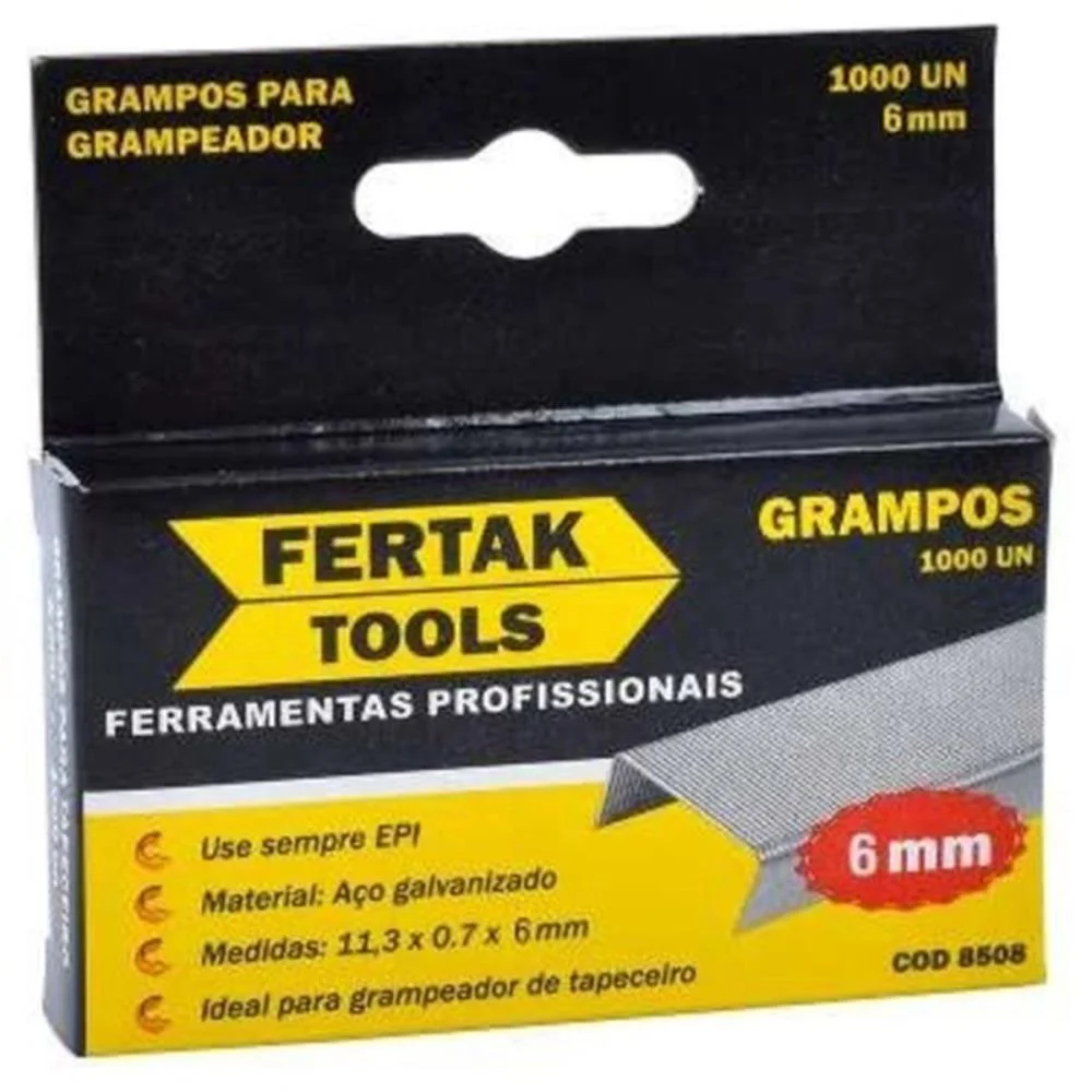 Grampo Para Grampeador 6Mm Galvazinado C/1000 Grampos Fertak (Blister)