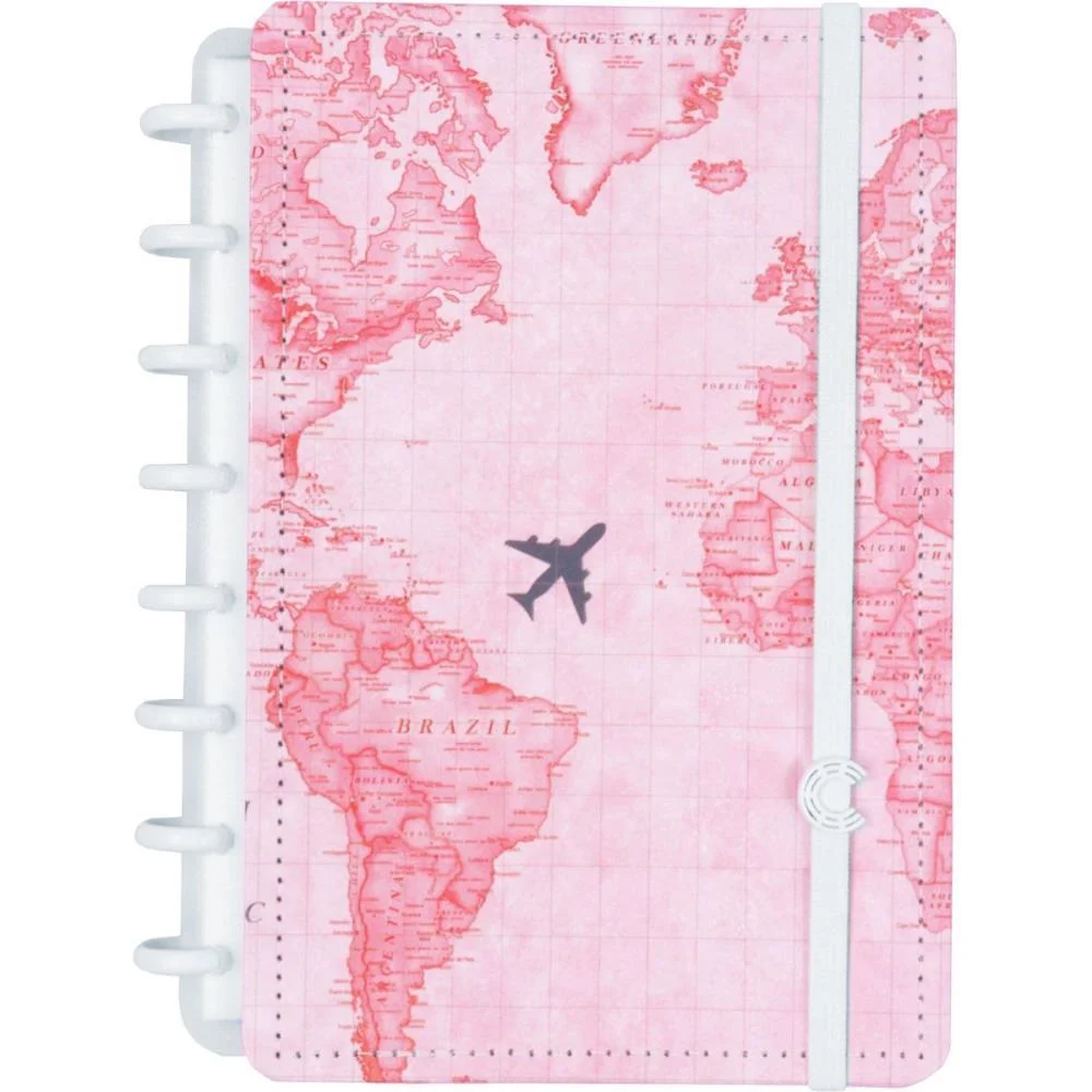 Caderno Inteligente A5 Mapa Mundi Rosa By Gocase 80Fl Caderno Inteligente