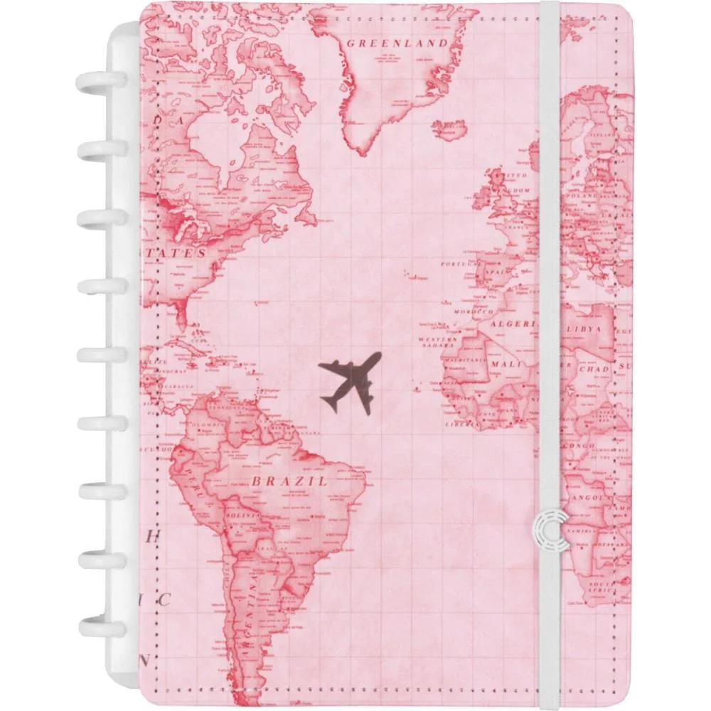 Caderno Inteligente Grande Mapa Mundi Rosa By Gocase 80Fl Caderno Inteligente