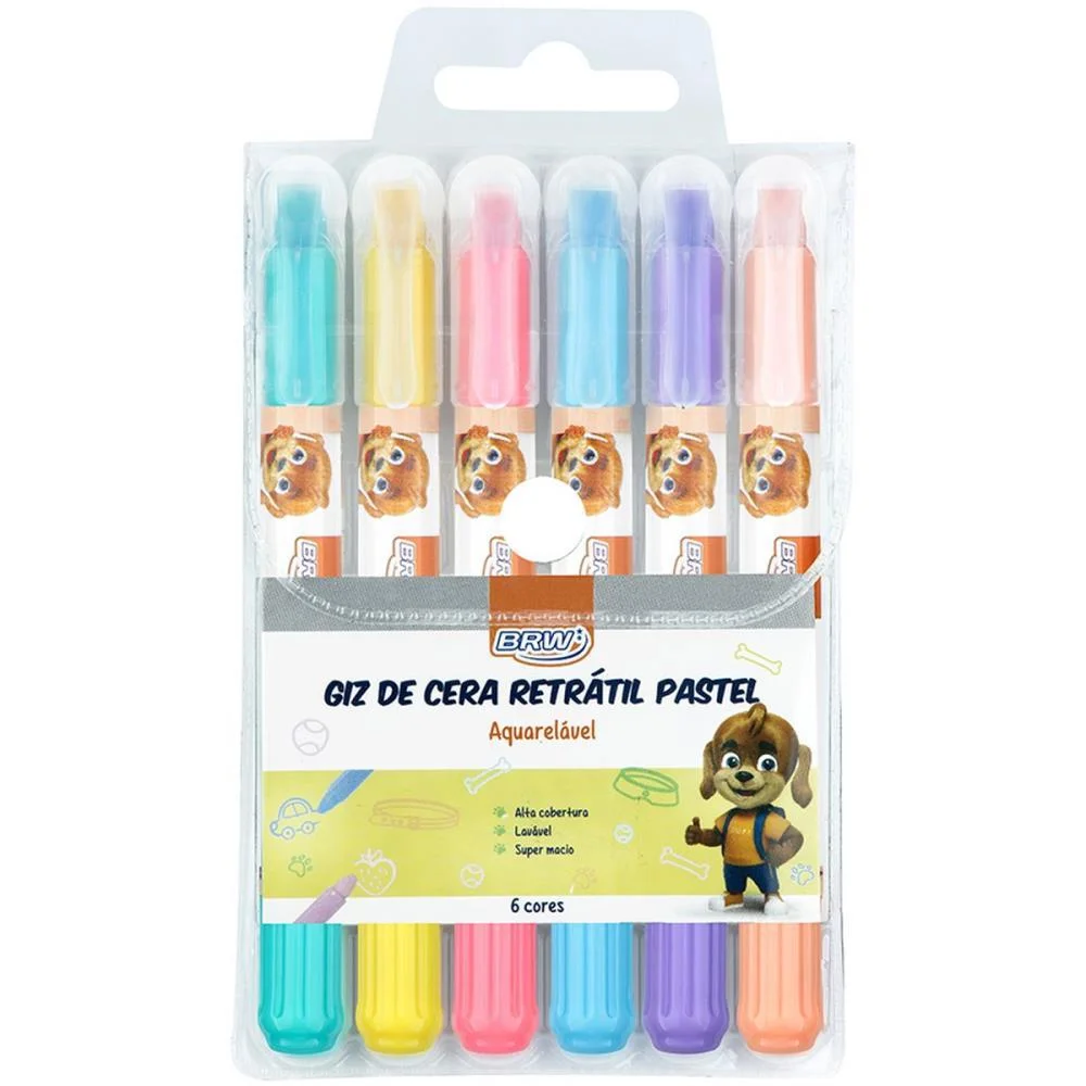 Giz De Cera Jumbo Retratil Pastel 6 Cores Brw (Blister)