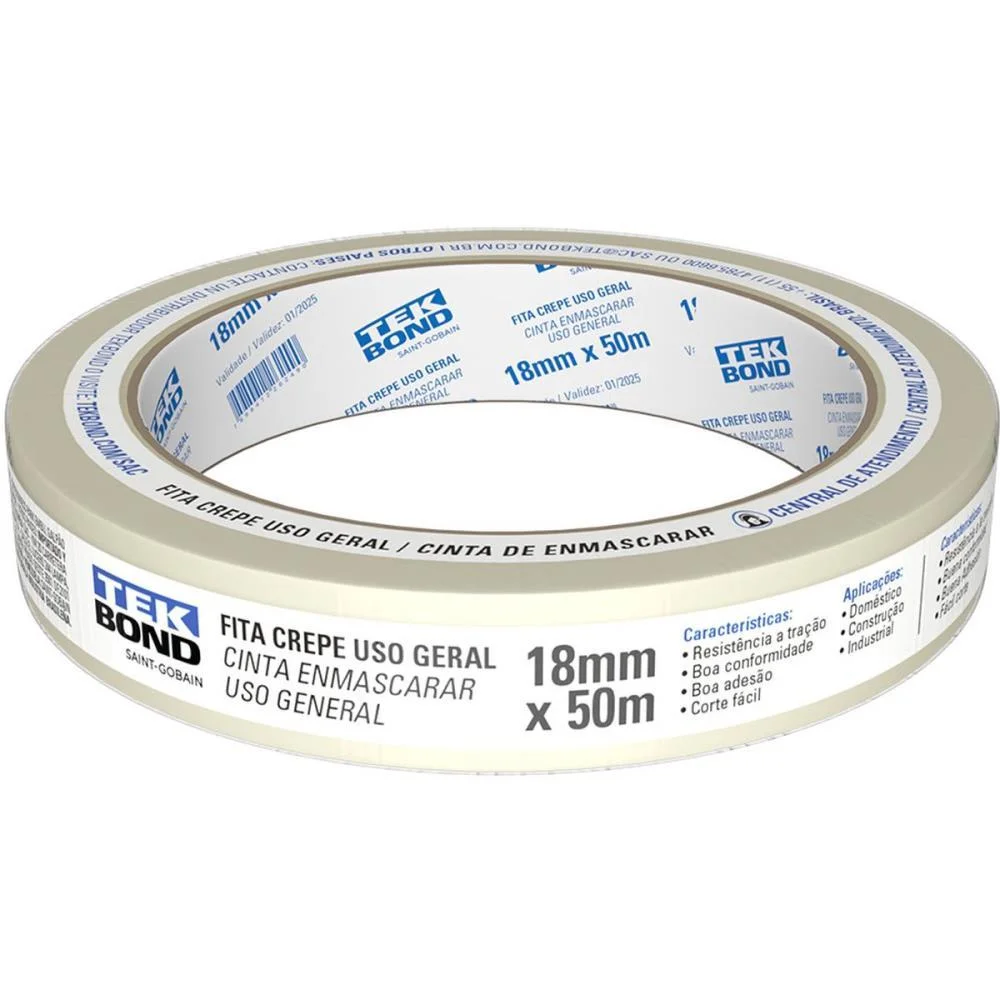 Fita Crepe Branca 18Mmx50M. Tekbond