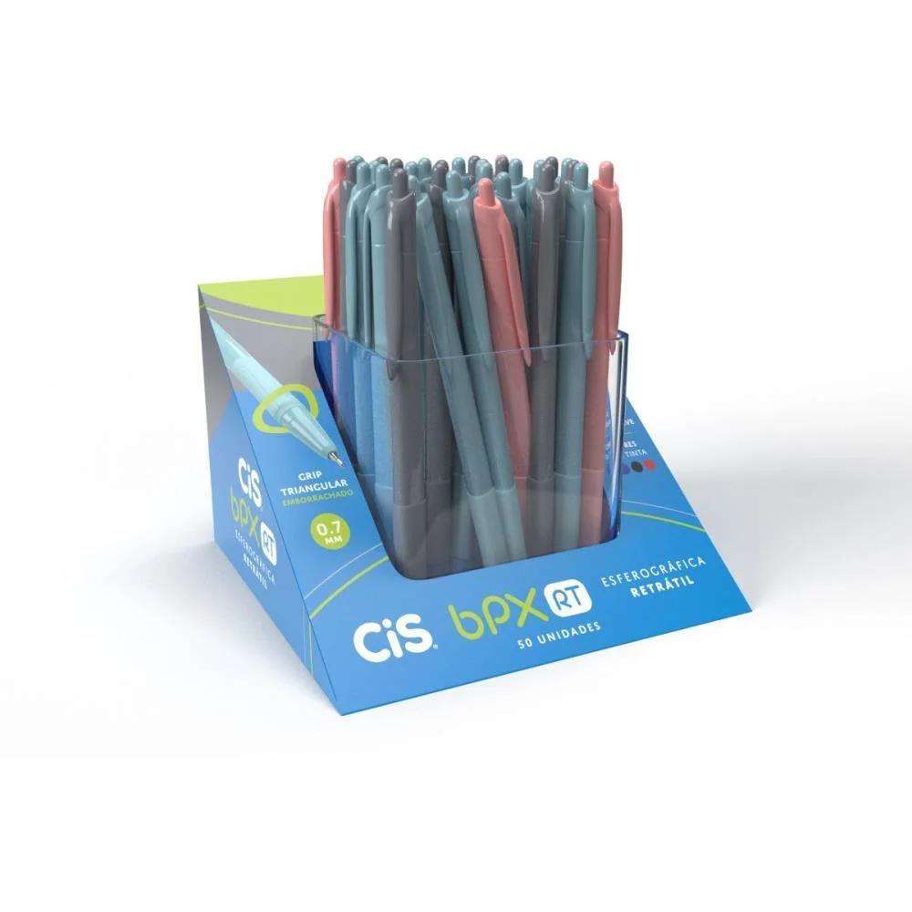 Caneta Esferografica Retratil Cis Bpx Rt 0.7Mm Az/Vm/Pt Sertic C/ 50 Unidades