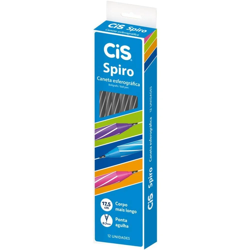 Caneta Esferografica Cis Spiro 0,7Mm Preta Sertic (Cx.c/12)