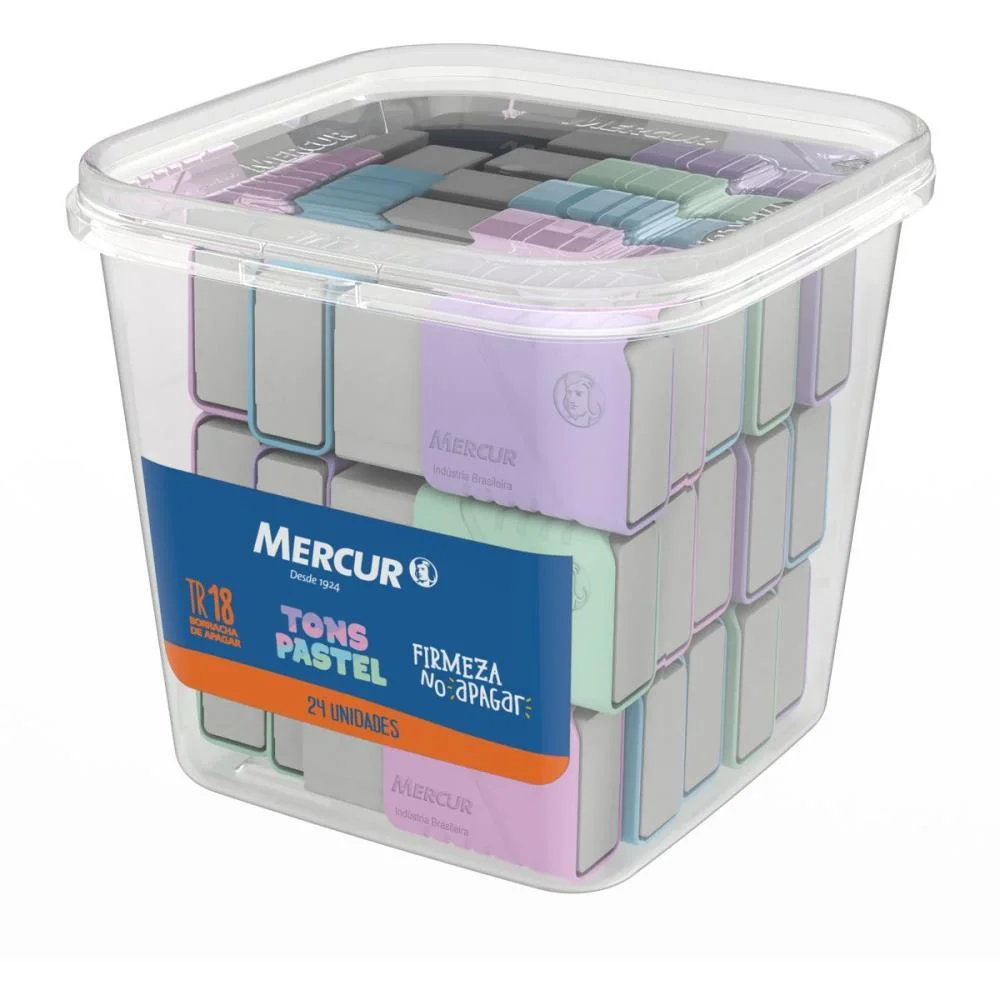 Borracha Branca Tr C/Capa Plastica Tons Pastel Mercur (Pote-24)