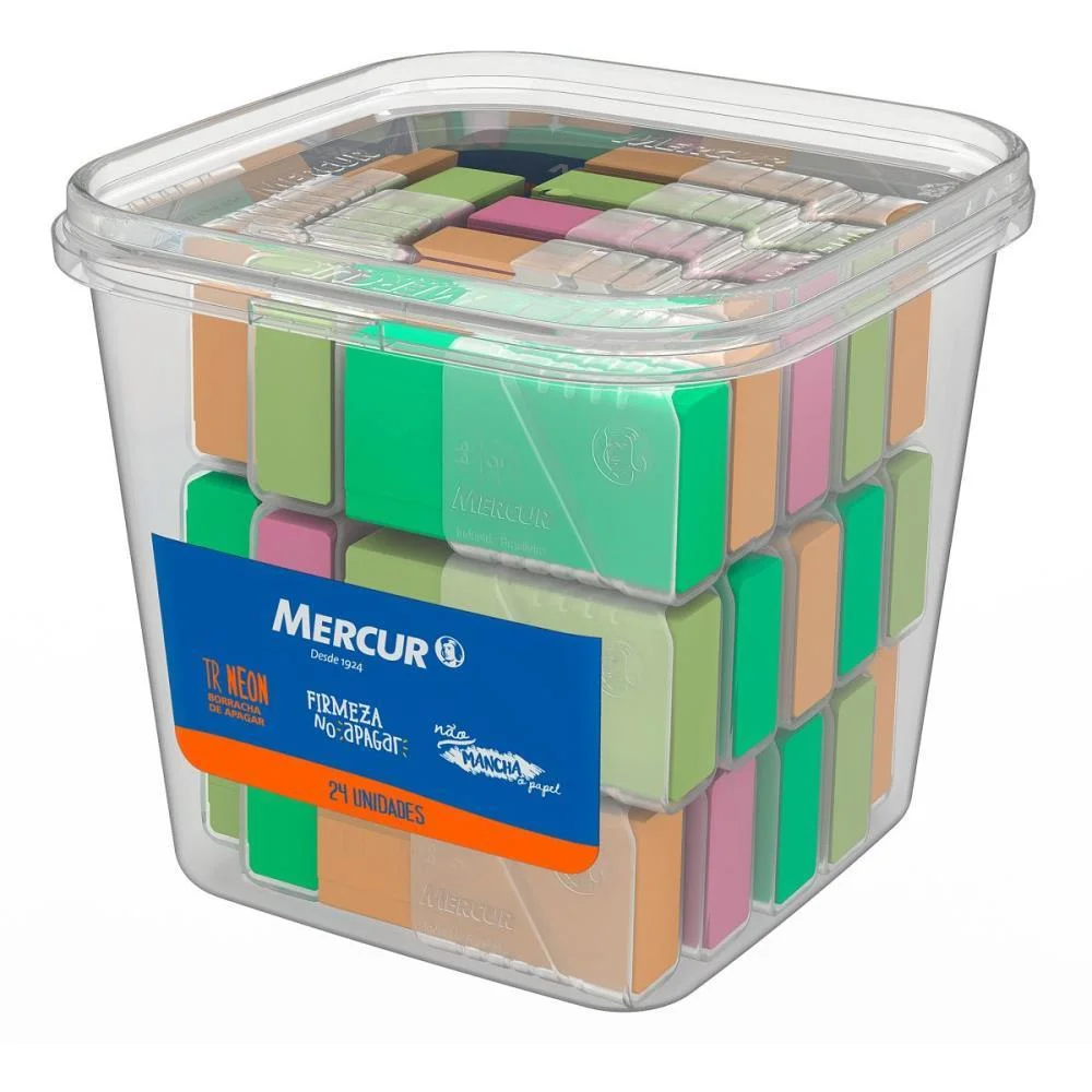Borracha Colorida Tr Neon C/Capa Plastica Mercur (Pote-24)
