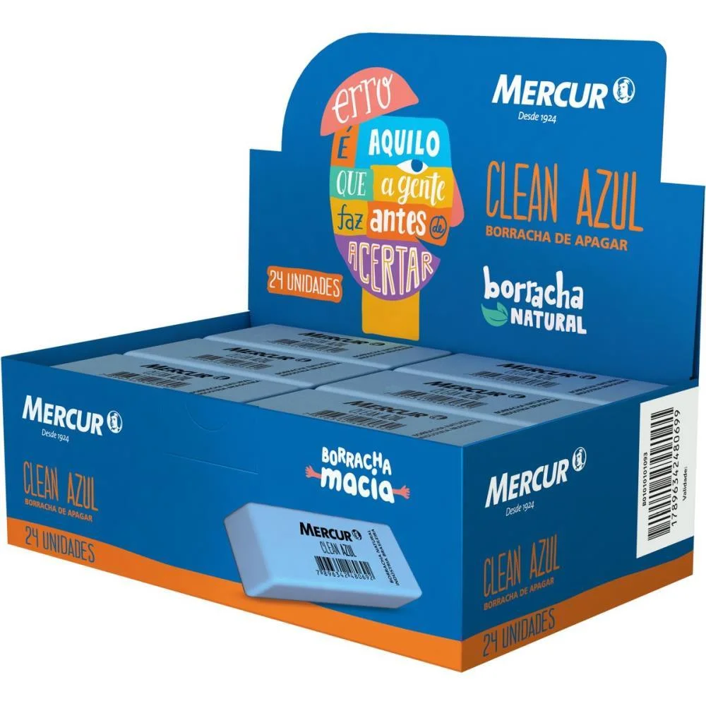 Borracha Colorida Clean Azul Mercur C/ 24 Unidades
