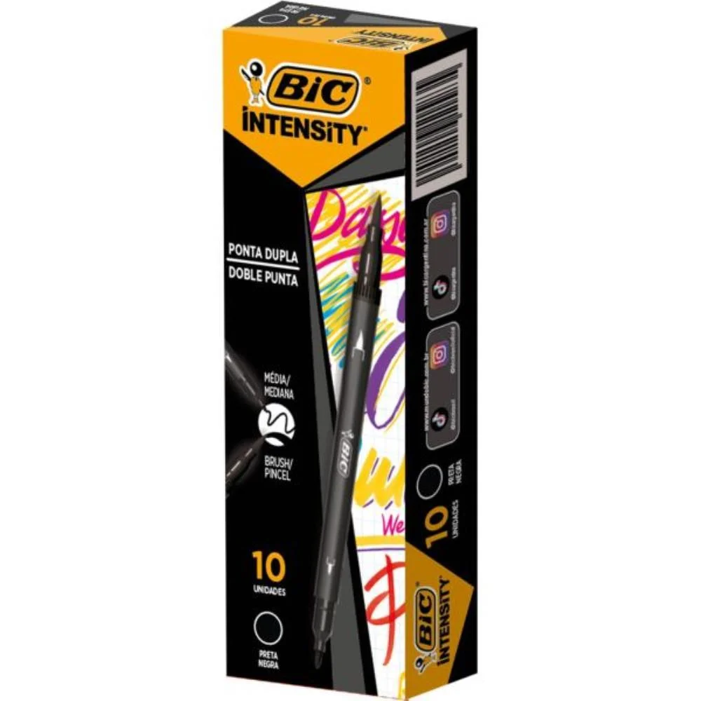 Caneta Com Ponta Porosa Intensity 2 Pontas Preta Bic (Cx.c/10)