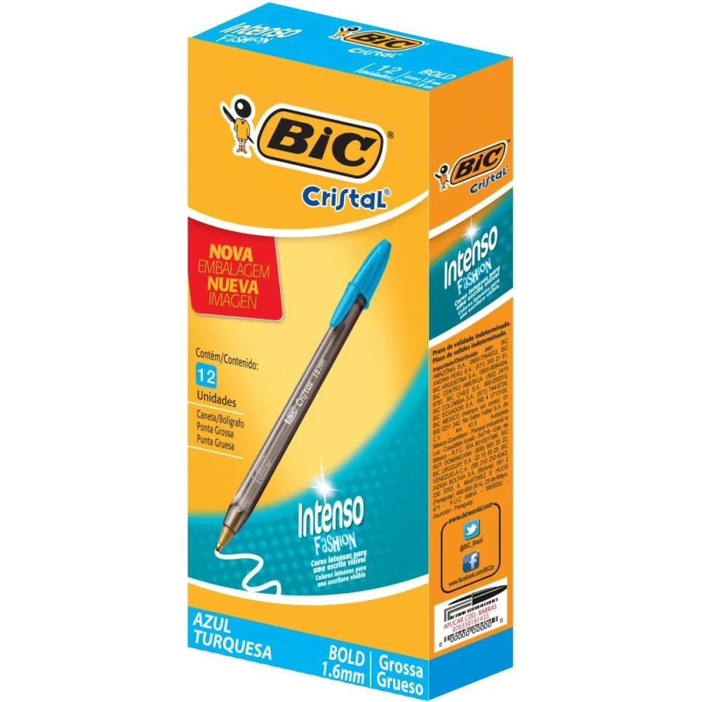 Caneta Esferografica Cristal Bold Fashion Az. Turqu Bic (Cx.c/12)