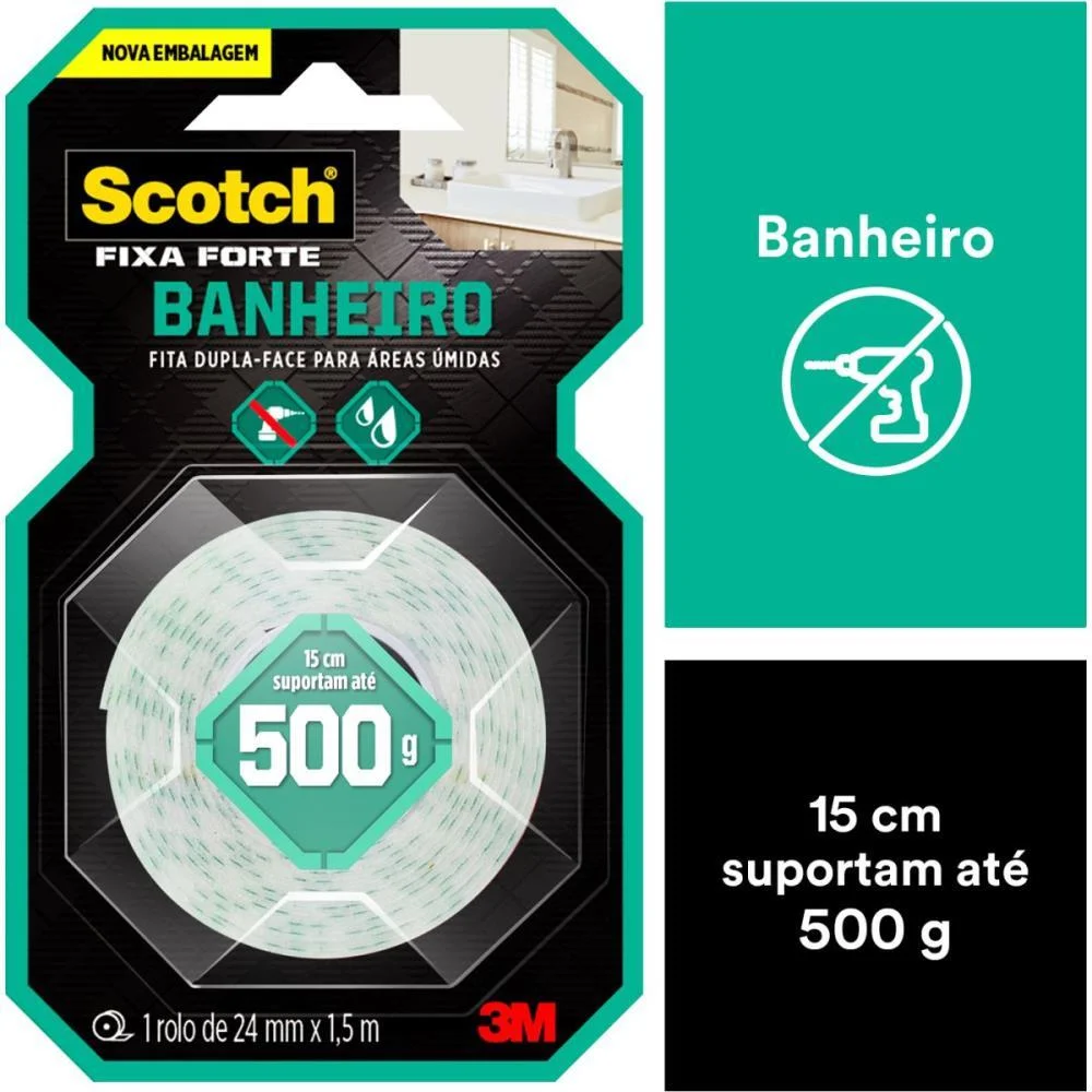 Fita Fixa Forte Banheiro 24Mmx1,5M 3M - imagem 9