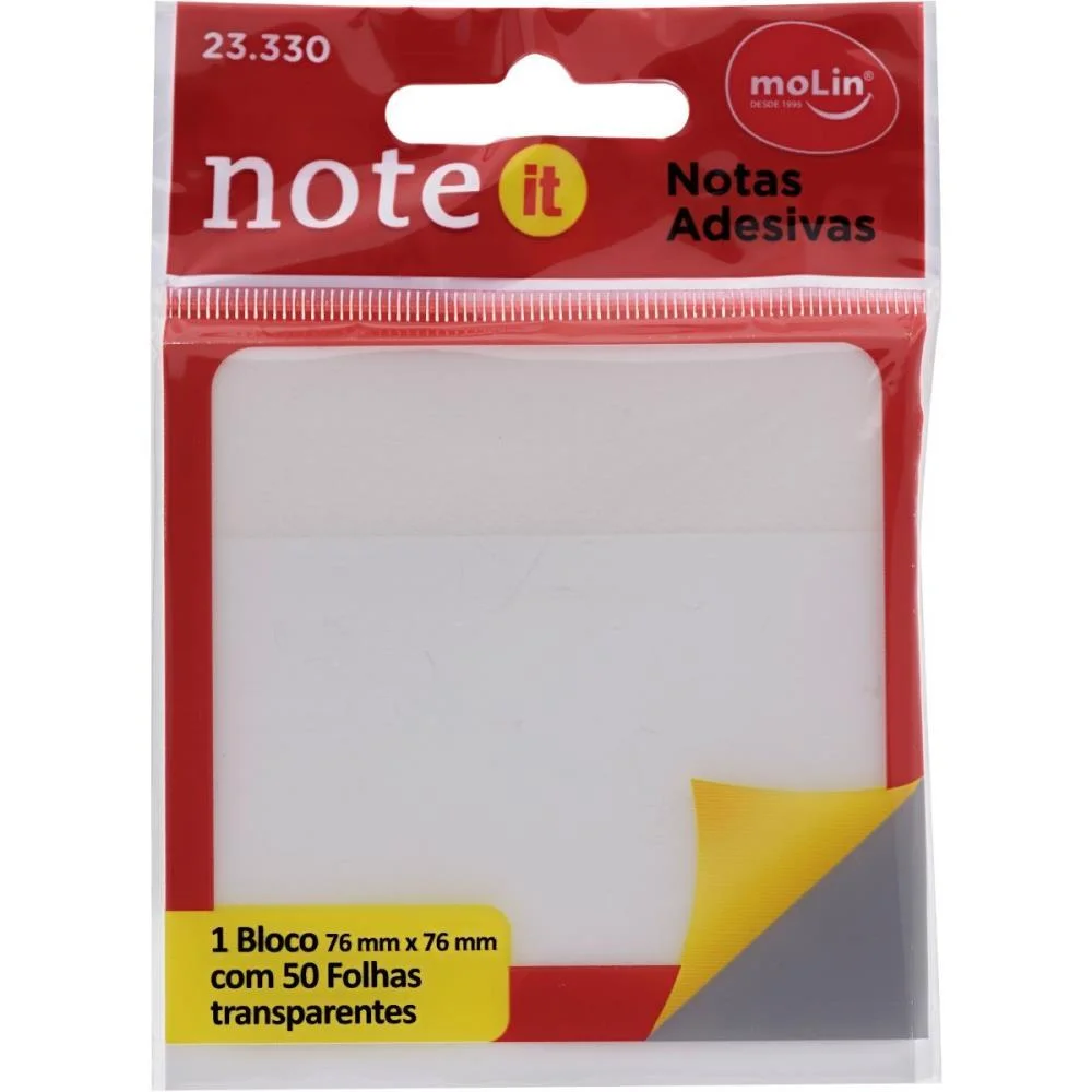 Bloco De Recado Autoadesivo 76Mmx76Mm Transparente C/50F Molin (Blister) - imagem 3