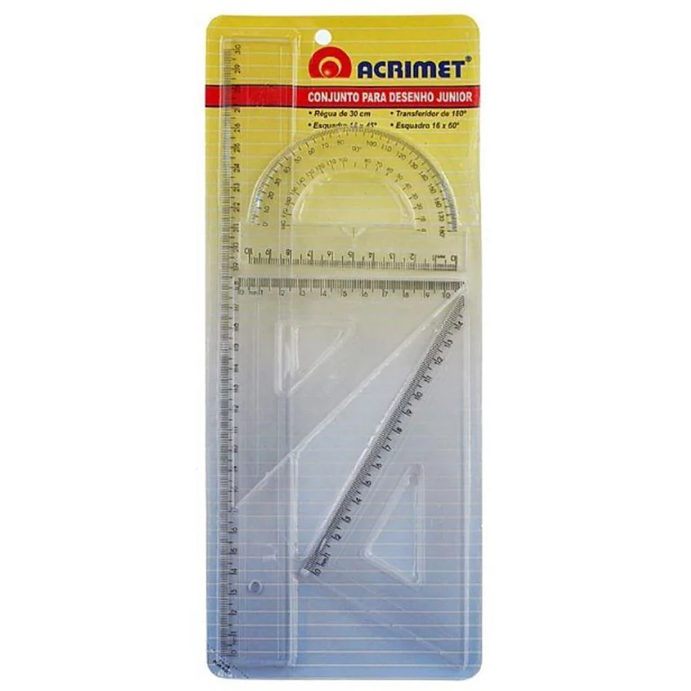 Conjunto Para Desenho Reg.30Cm+2Esq.16Cm+Tran.180ºcr Acrimet - imagem 2