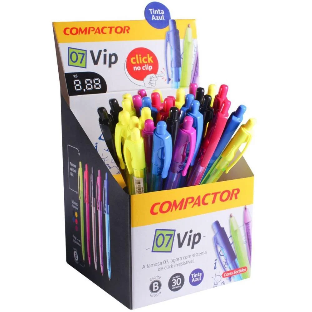 Caneta Esferografica Retratil 07 Vip Grossa Azul Compactor C/ 30 Unidades - imagem 3