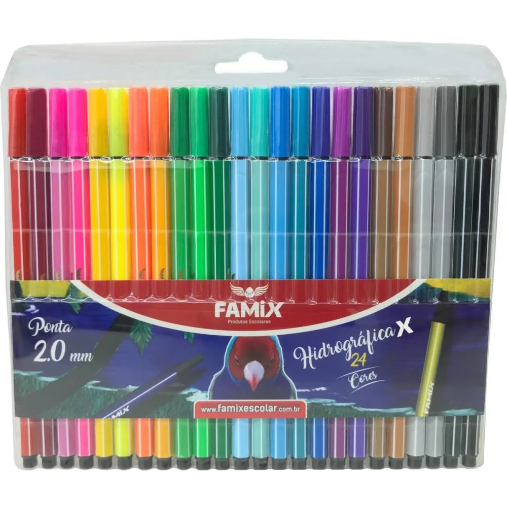 Caneta Hidrografica Hexagonal 24 Cores Famix (Estojo) - imagem 3