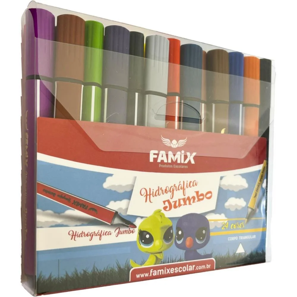 Caneta Hidrografica Jumbo Triangular 24 Cores Famix (Estojo) - imagem 2