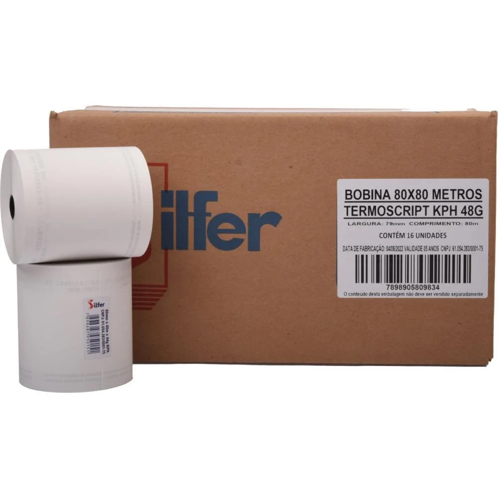 Bobina Termica 80Mmx80M Branca 48G. Silfer (Cx.c/16) - imagem 2