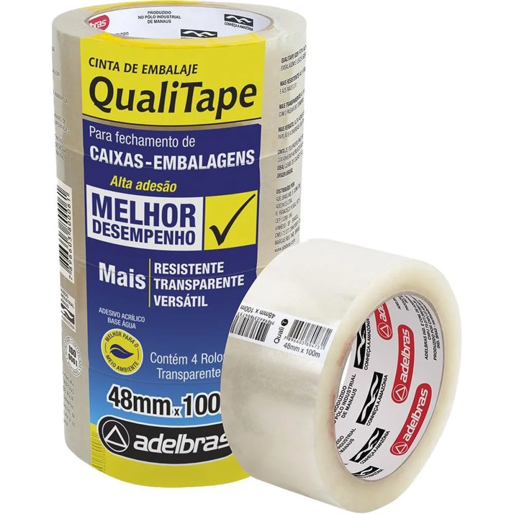 Fita Para Empacotamento Qualitape 48Mmx100M. Transpar. Adelbras (Pct.c/04) - imagem 3