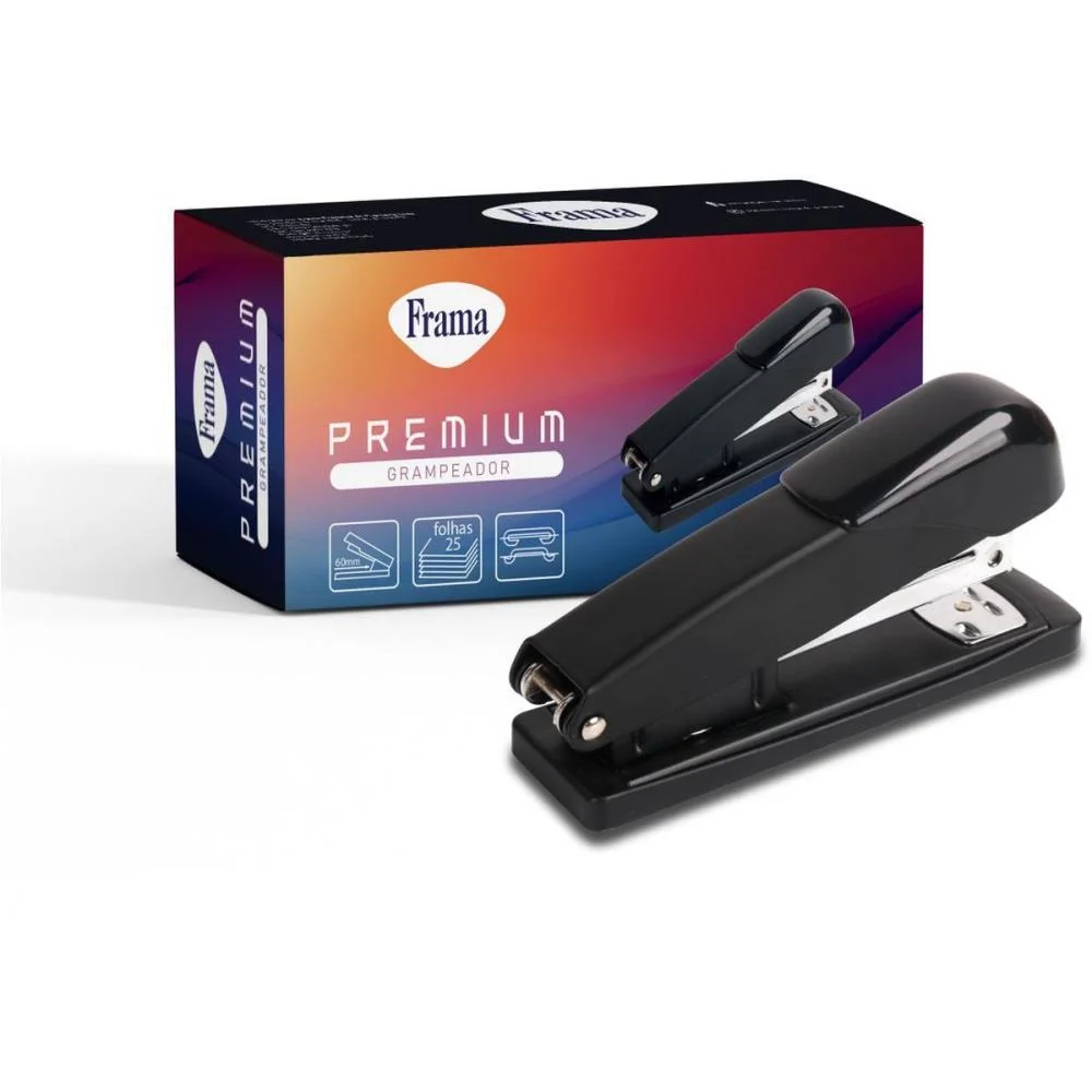 Grampeador Metal P/25Fls 26/6 Preto Peq.12,8Cm Frama - imagem 2