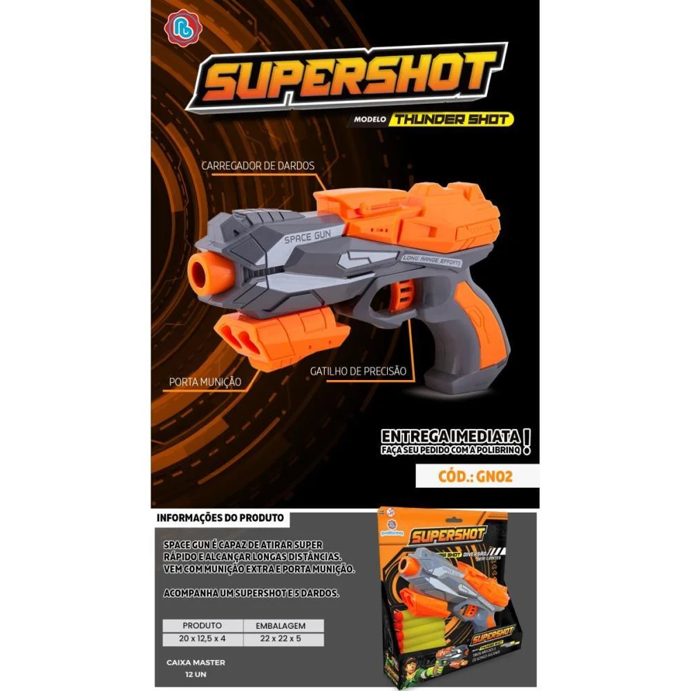 Lancador Supershot Thunder C/6 Dardos Polibrinq - imagem 3