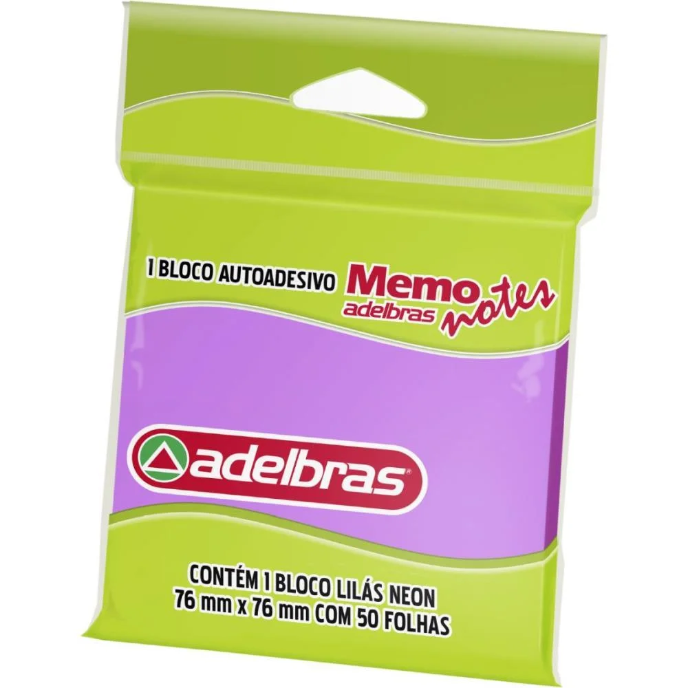 Bloco De Recado Autoadesivo Memonote Lilas Neon 76X76 50Fl Adelbras - imagem 2