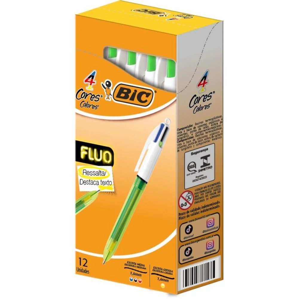 Caneta Esferografica Bic 4  Cores Fluo Bic (Cx.c/12) - imagem 3