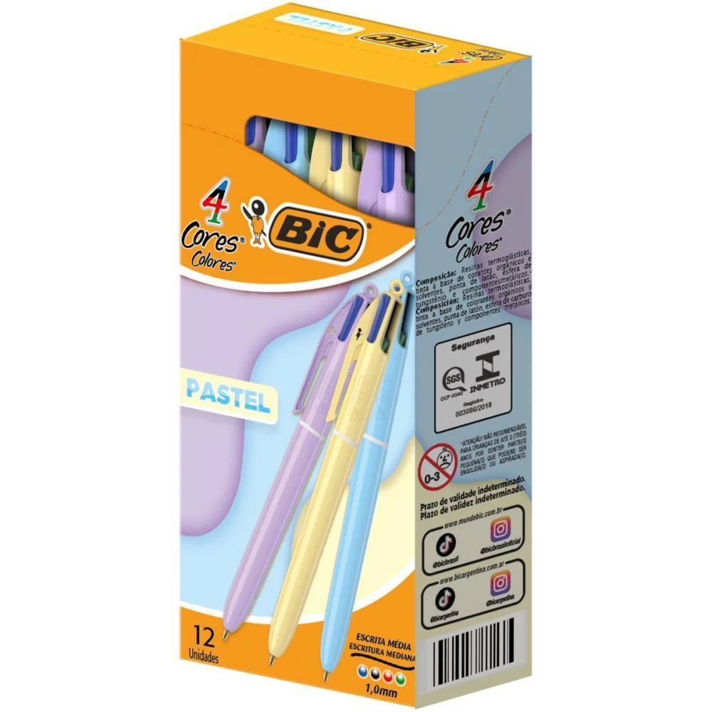 Caneta Esferografica Bic 4 Cores Pastel Sortidas Bic (Cx.c/12) - imagem 3