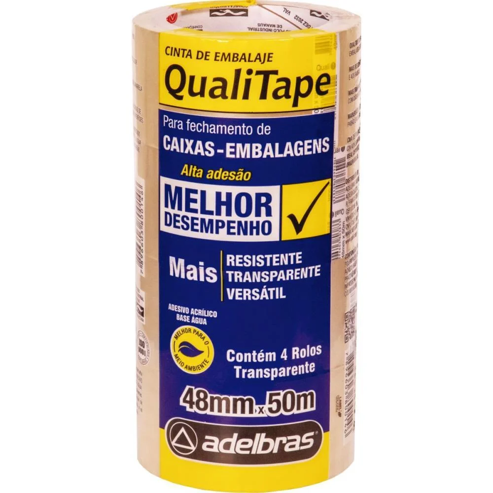 Fita Para Empacotamento Qualitape 48Mm X 50M Transp. Adelbras (Pct.c/04) - imagem 2