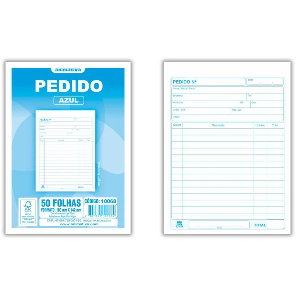 Impresso Talao De Pedido 1/36 1 Via 50 Folhas Azul Animativa (Pct.c/20) - imagem 3