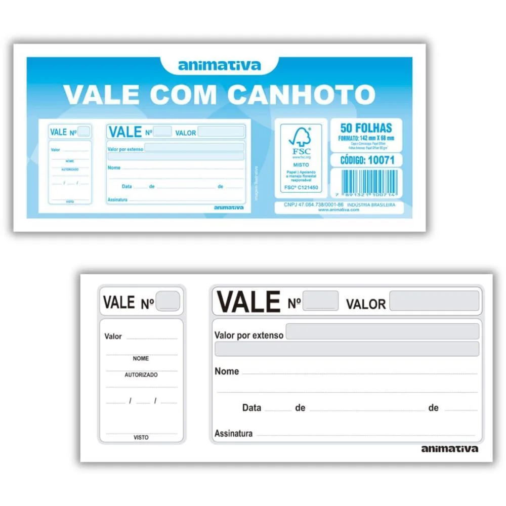 Impresso Vale 050 Folhas Com Canhoto Animativa (Pct.c/20) - imagem 3