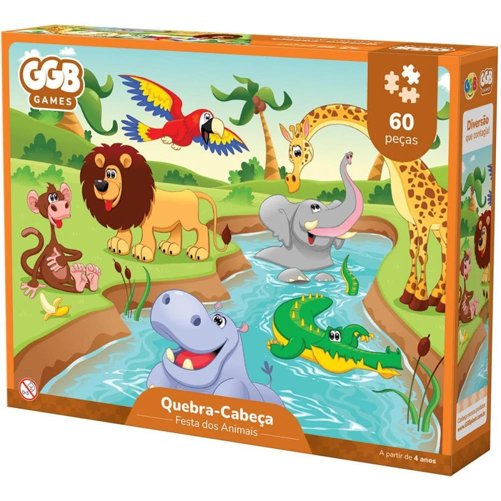 Quebra-Cabeca Cartonado Festa Dos Animais 60Pcs Ggb Plast - imagem 4