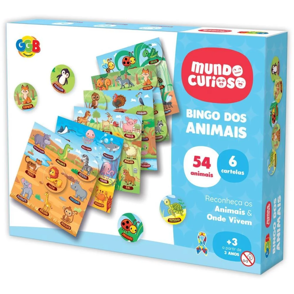 Jogo De Bingo Bingo Dos Animais 54Pcs/6Carte Ggb Plast - imagem 4