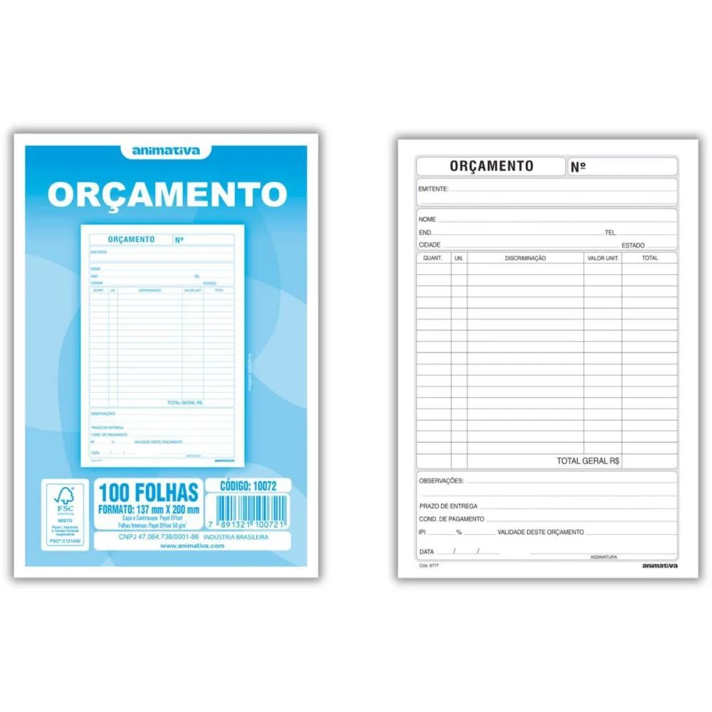 Impresso Administrativo Orcamento 100 Folhas 137X207Mm Animativa (Pct.c/10) - imagem 2