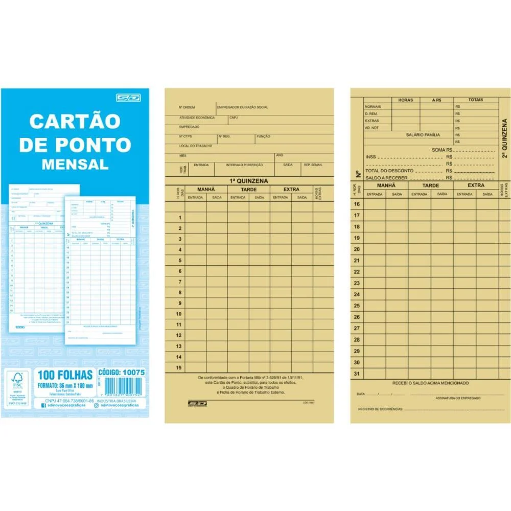 Impresso Cartao De Ponto Mensal Palha 86X180Mm Animativa C/ 100 Unidades - imagem 2