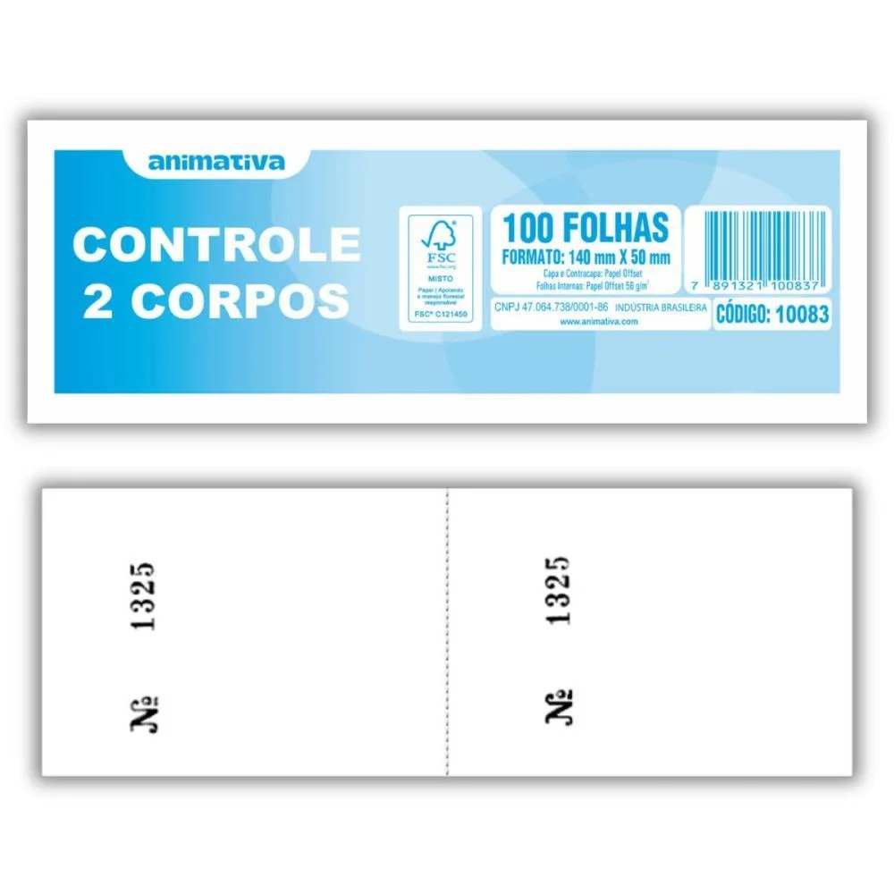 Impresso Talao Controle 2 Corpos 100F. 5X14 Animativa (Pct.c/20) - imagem 2