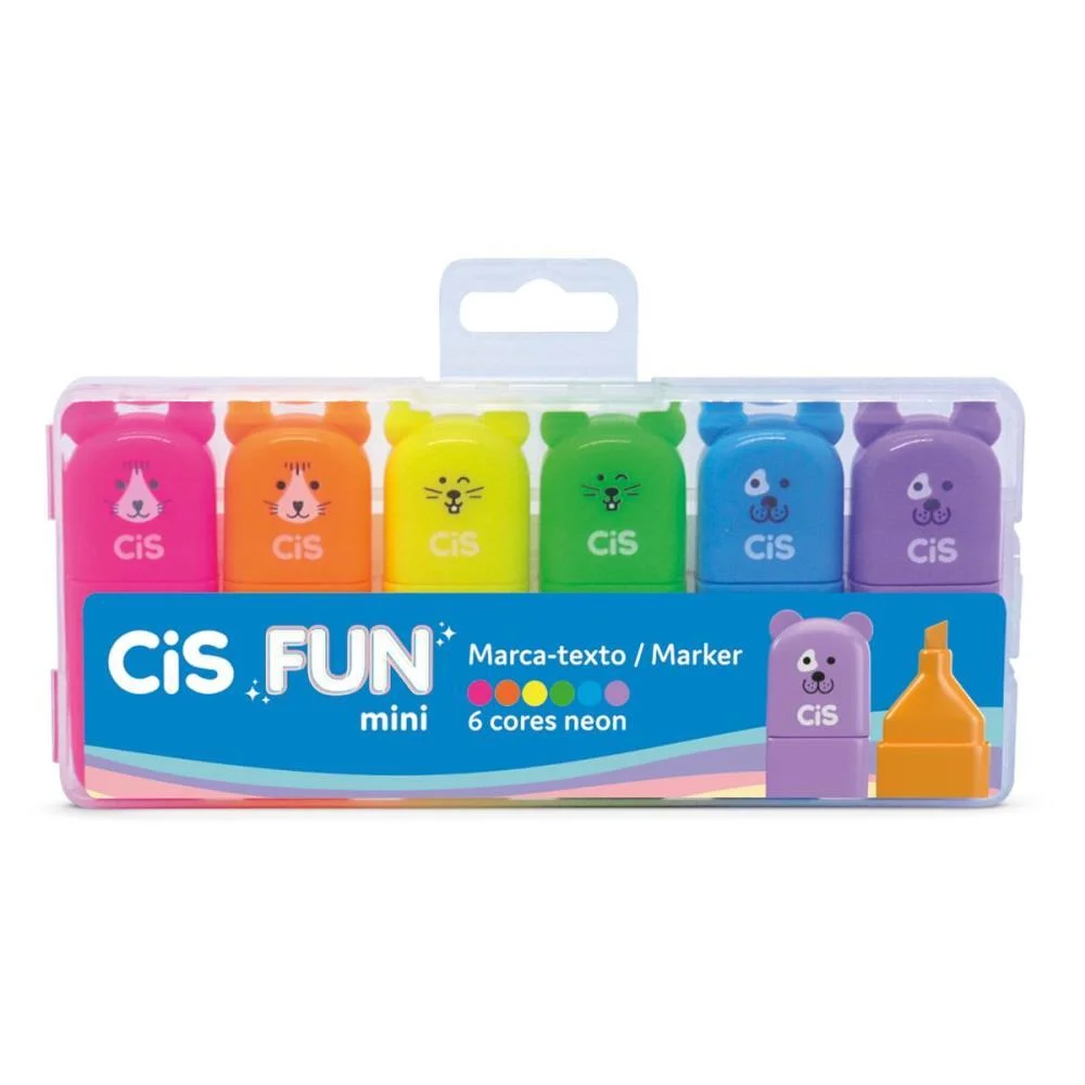 Caneta Marca Texto Cis Fun Mini Neon 6 Cores Sertic (Estojo) - imagem 3