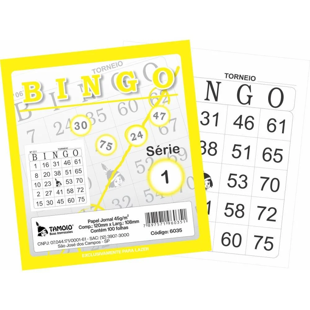Bloco Para Bingo Amarelo 120X108Mm 100F Jornal Tamoio (Pct.c/15) - imagem 2
