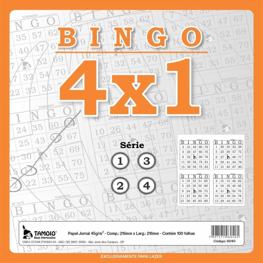 Bloco Para Bingo Bingao Jornal 4X1 100 Folhas Tamoio (Pct.c/06) - imagem 4