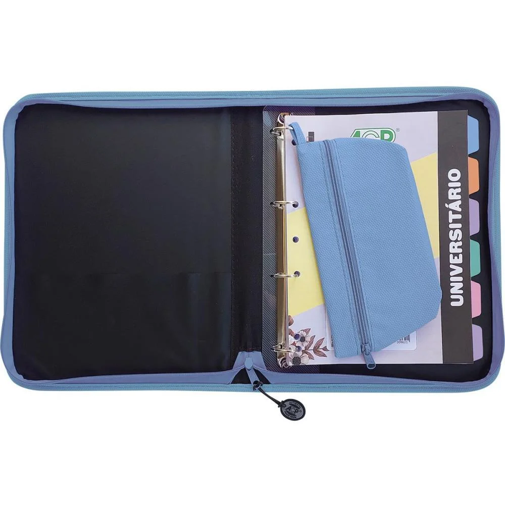 Fichario Com Ziper Sweet Azul C/Estojo+Div 96Fls Acp - imagem 4