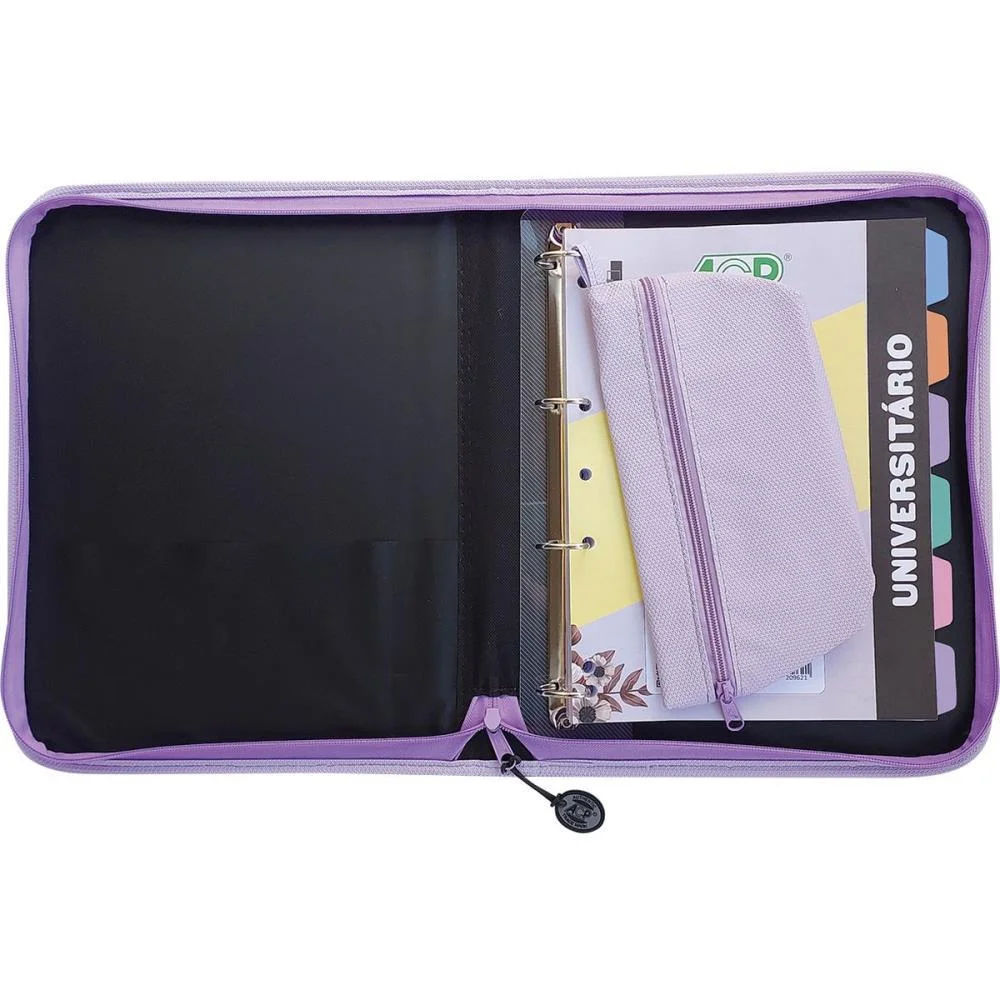 Fichario Com Ziper Sweet Lilas C/Estojo+Div 96Fls Acp - imagem 4