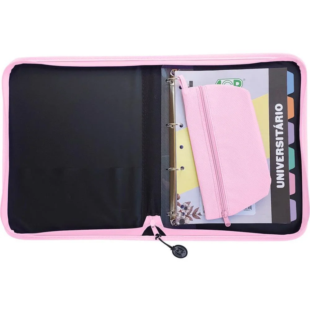 Fichario Com Ziper Sweet Rosa C/Estojo+Div 96Fls Acp - imagem 4