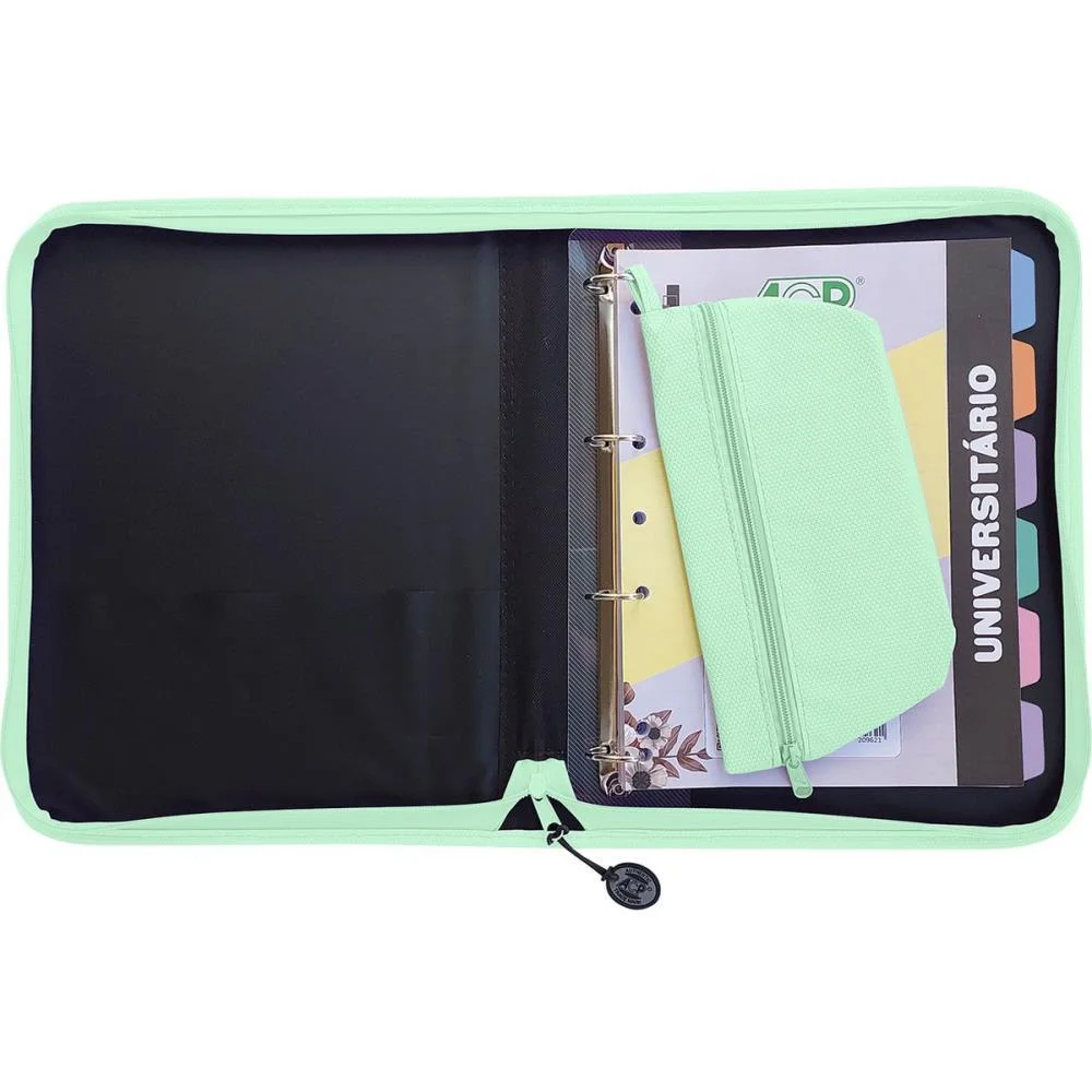 Fichario Com Ziper Sweet Verde C/Estojo+Div 96Fls Acp - imagem 4