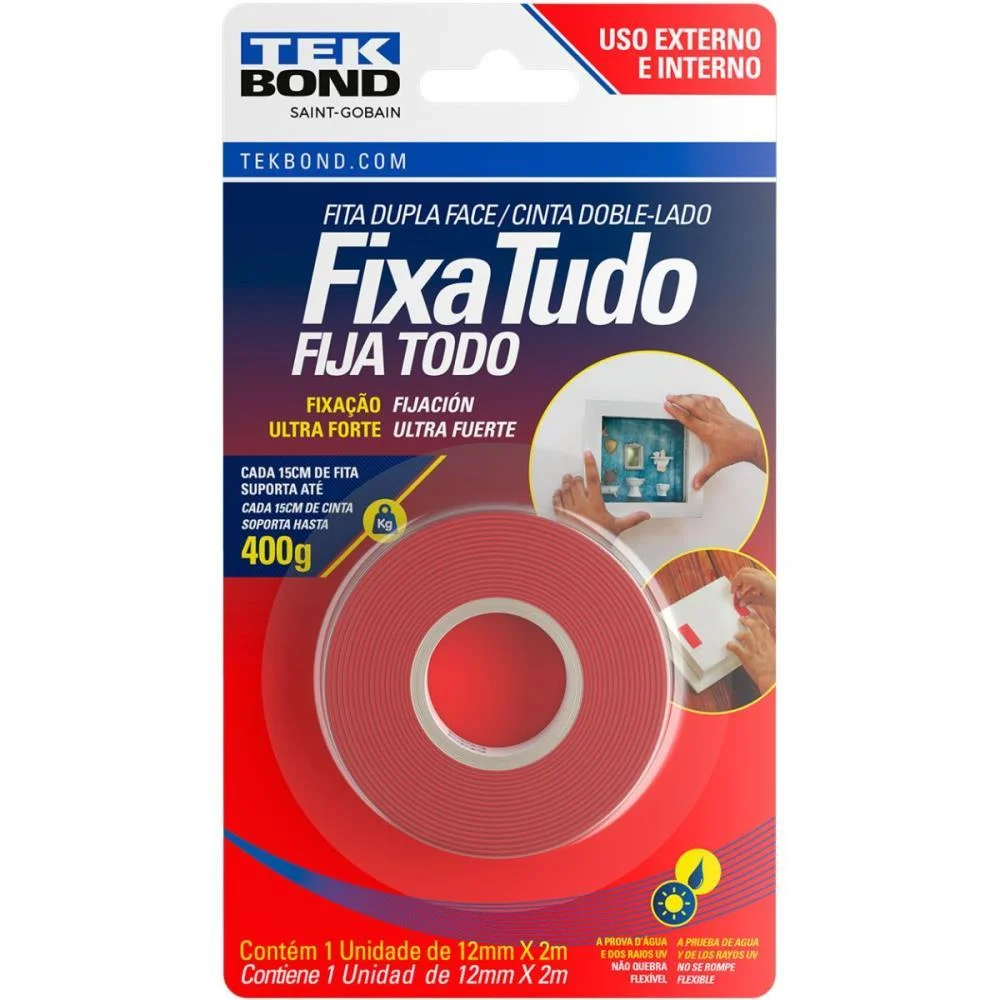 Fita Dupla Face Fixa Tudo Acr.uso Exte.12Mmx2M Tekbond (Blister) - imagem 2