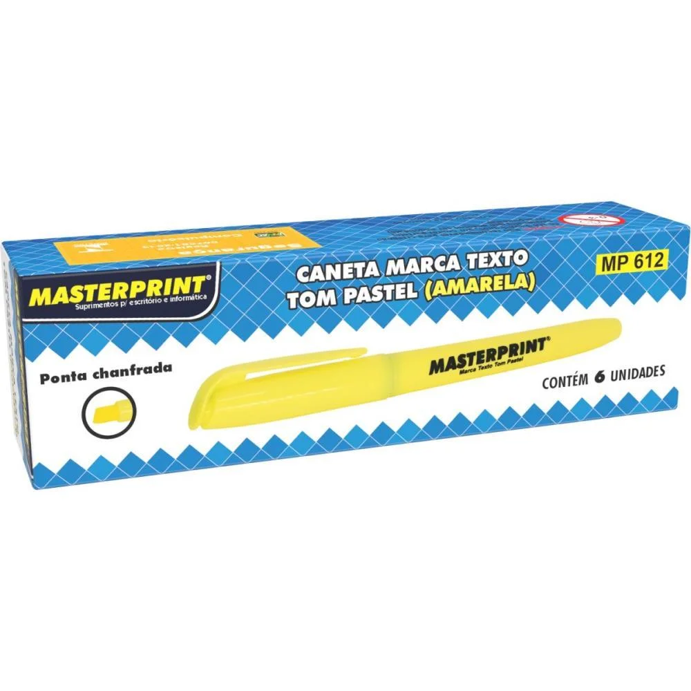 Caneta Marca Texto Mp 612 Pastel Amarela Masterprint (Cx.c/06) - imagem 3