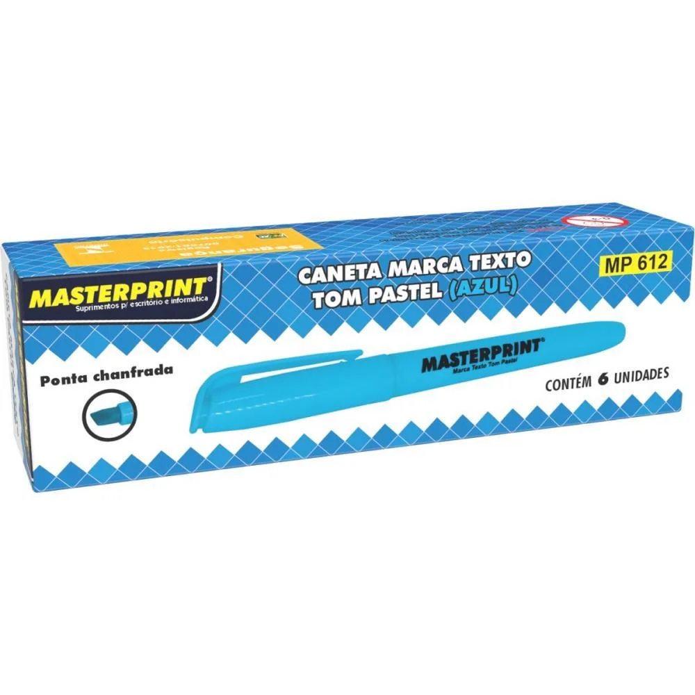 Caneta Marca Texto Mp 612 Pastel Azul Masterprint (Cx.c/06) - imagem 3