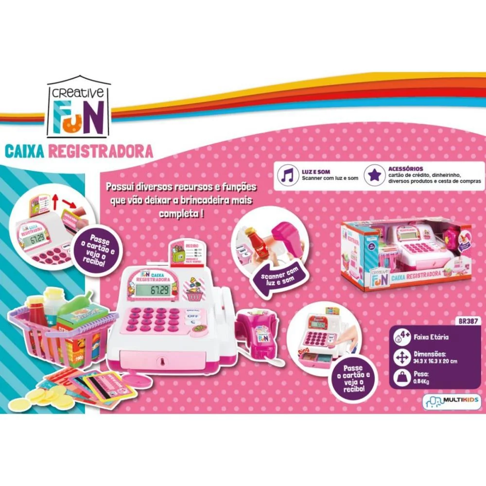 Brincando De Profissoes Caixa Registradora Rosa Multikids - imagem 4