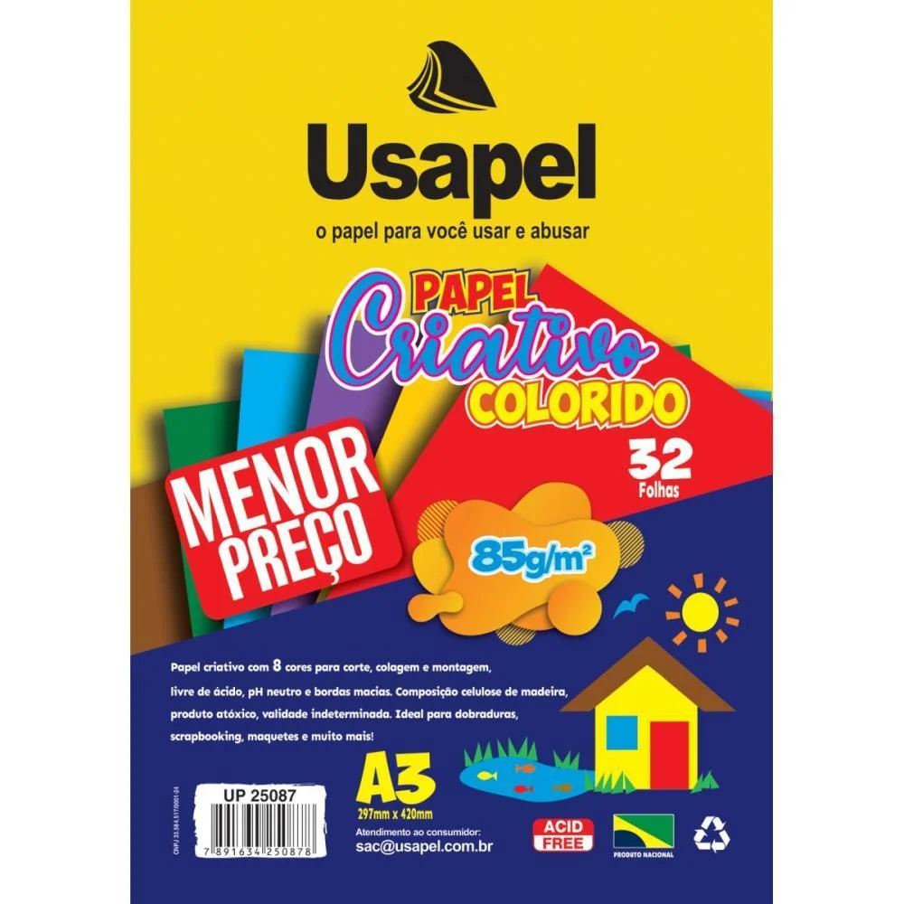 Bloco Para Educacao Artistica Usapel 8Cores A3 85G. 32Fl. Filiperson (Pacote) - imagem 3