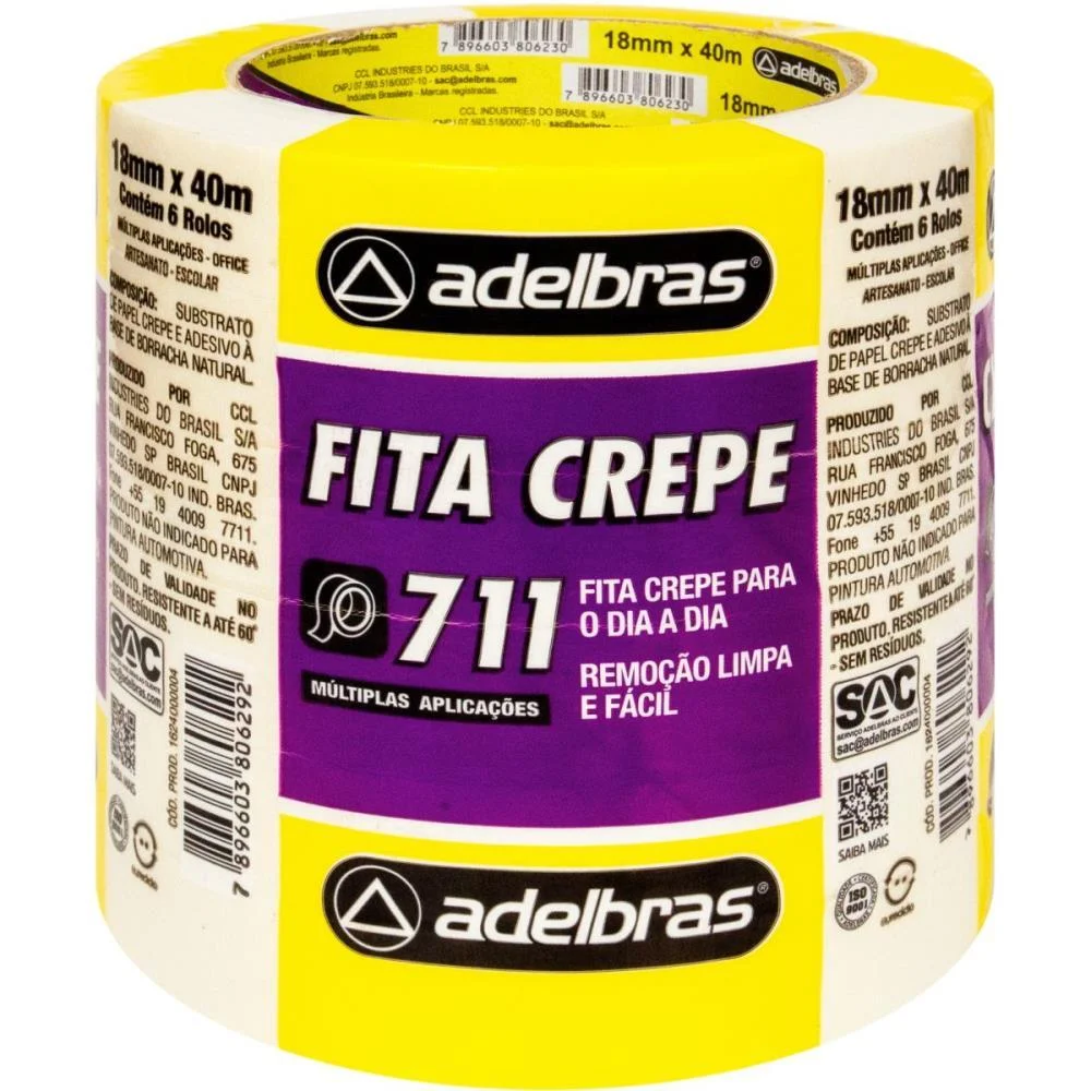 Fita Crepe 711 Crepe 18Mmx40M Adelbras (Pct.c/06) - imagem 2