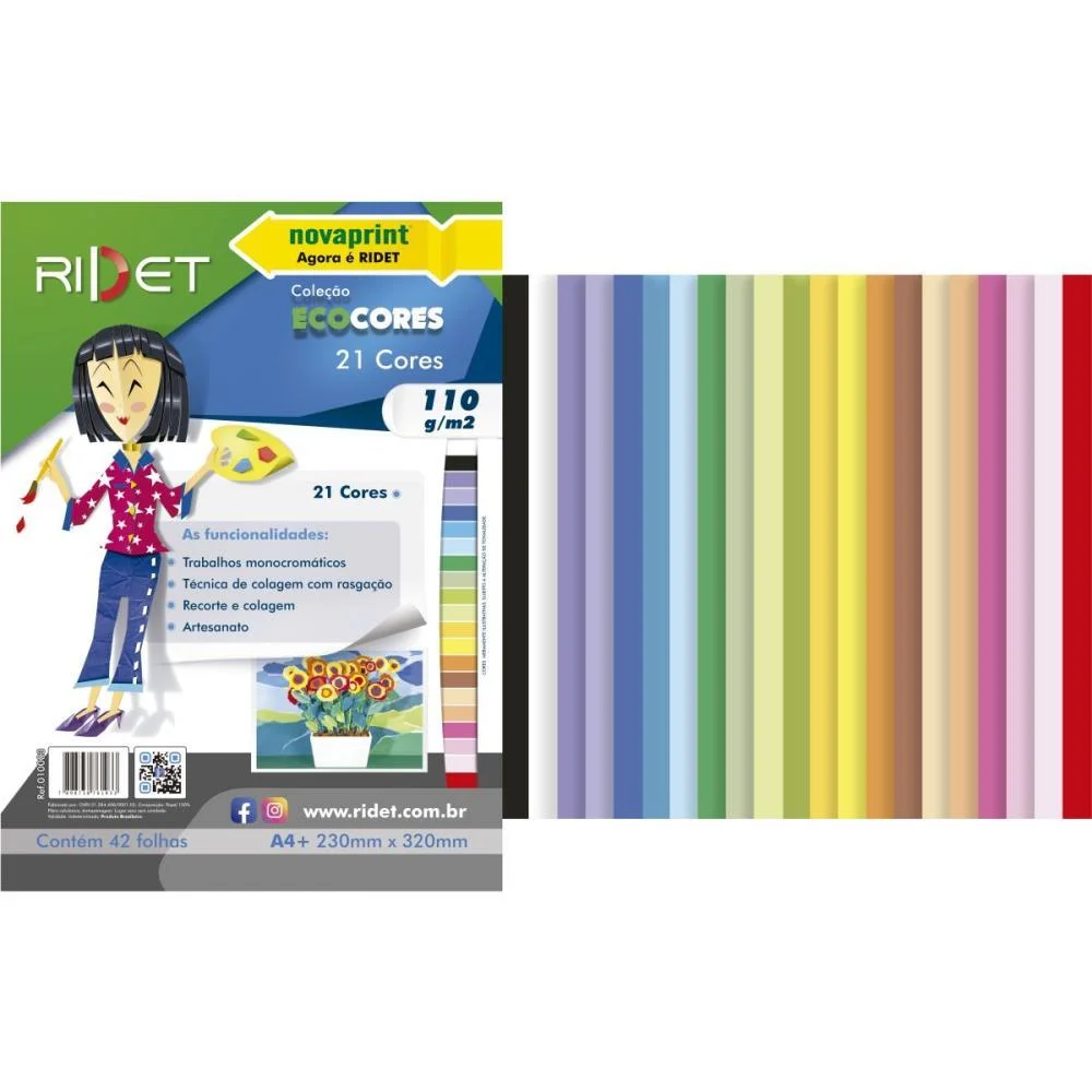 Bloco Para Educacao Artistica A4 21 Cores Sort.110Gr 42Fls Ridet (Pacote) - imagem 3